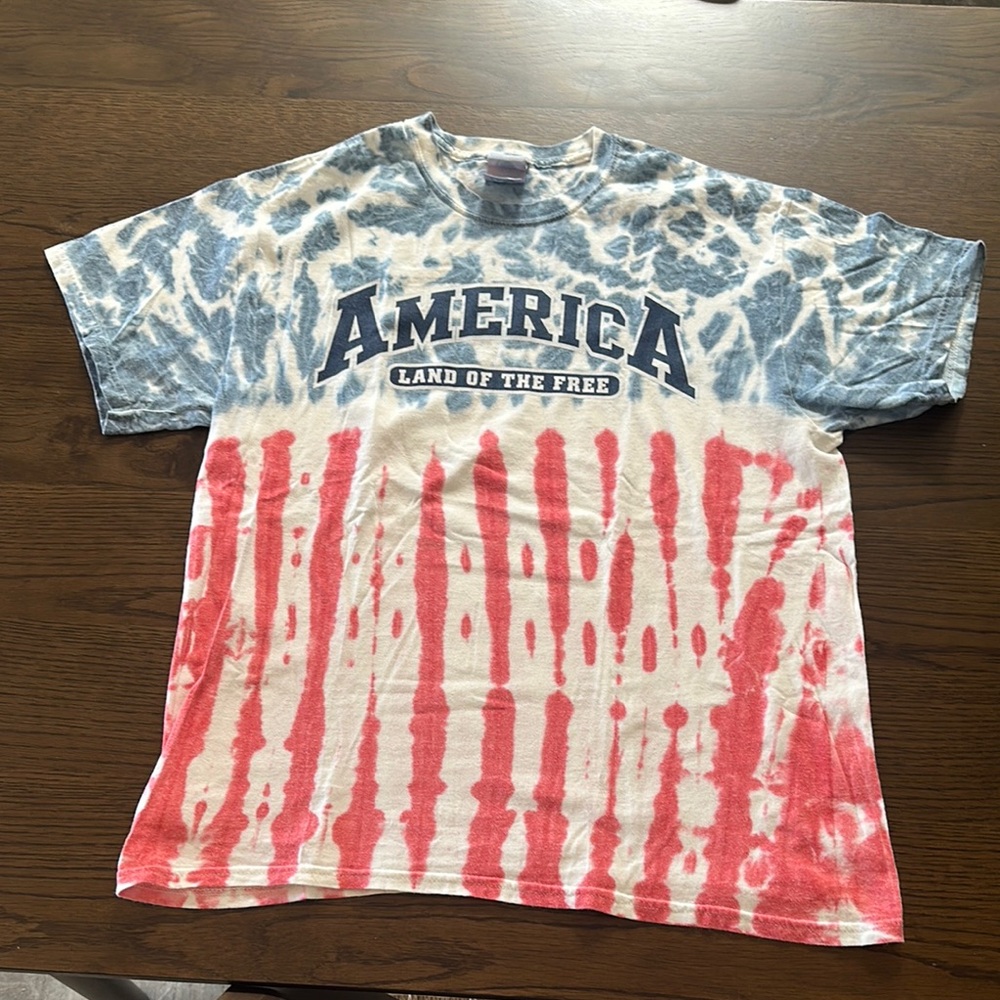 Patriotic Red and Blue Tie-Dye Short Sleeve Tee